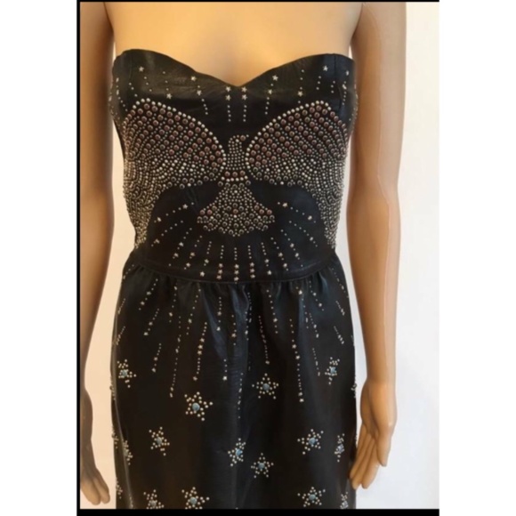 VALENTINO LEATHER STRAPLESS EMBELLISHED DRESS - Picture 6 of 8